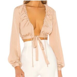 NWT NBD Davis Long Sleeve Front Tie Blouse in Nude - Size S